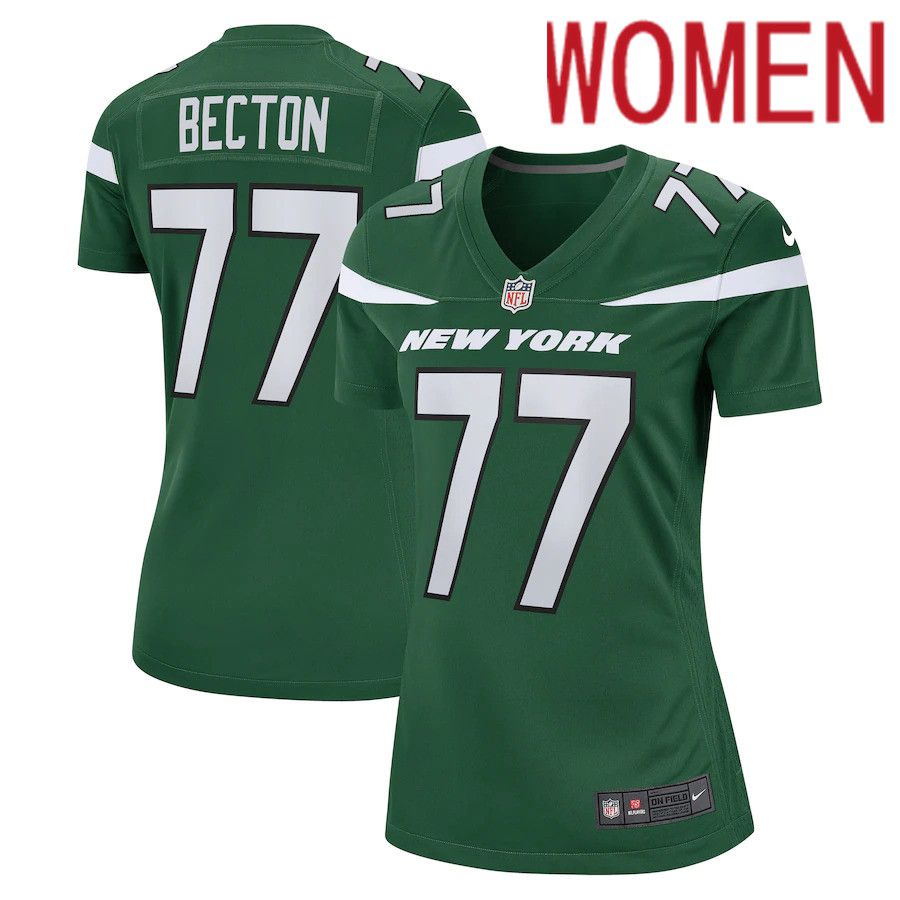 Women New York Jets #77 Mekhi Becton Nike Gotham Green Game NFL Jersey
